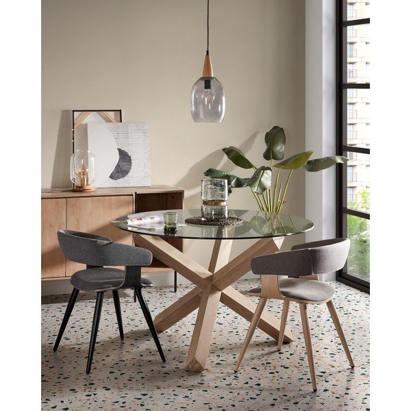Ąžuolinis valgomojo stalas su stikliniu stalviršiu Kave Home Nori, ø 120 cm-image-1