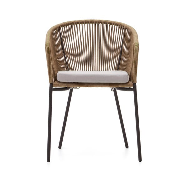 Smėlio spalvos metalinė/paminkštinto audinio sodo kėdė Yanet – Kave Home-image-2