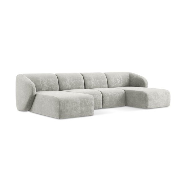 Šviesiai pilkos spalvos kampinė sofa iš šenilinio audinio („U“ formos) Lani – Makamii-image-1