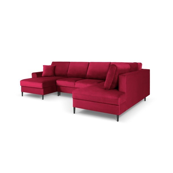 Raudonos spalvos iš velveto sulankstoma/su sandėliavimo vieta kampinė sofa (su dešiniuoju kampu/„U“ formos) Kyoto – Cosmopolitan Design-image-3