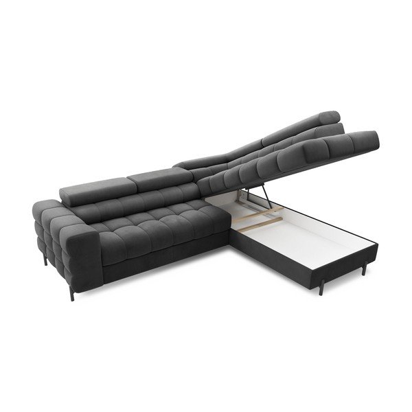 Tamsiai pilkos spalvos iš velveto sulankstoma/su sandėliavimo vieta kampinė sofa (su dešiniuoju kampu/„L“ formos) Ferucce – ELTAP-image-4
