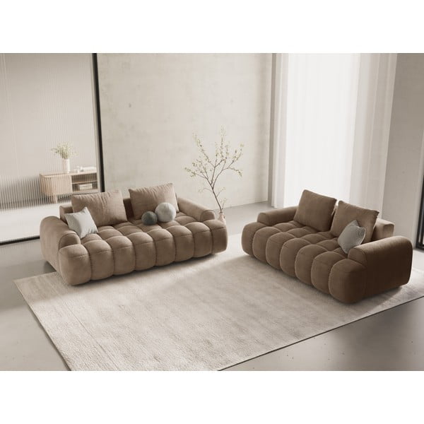 Šviesiai rudos spalvos iš velveto sofa 200 cm Linz – Cosmopolitan Design-image-1