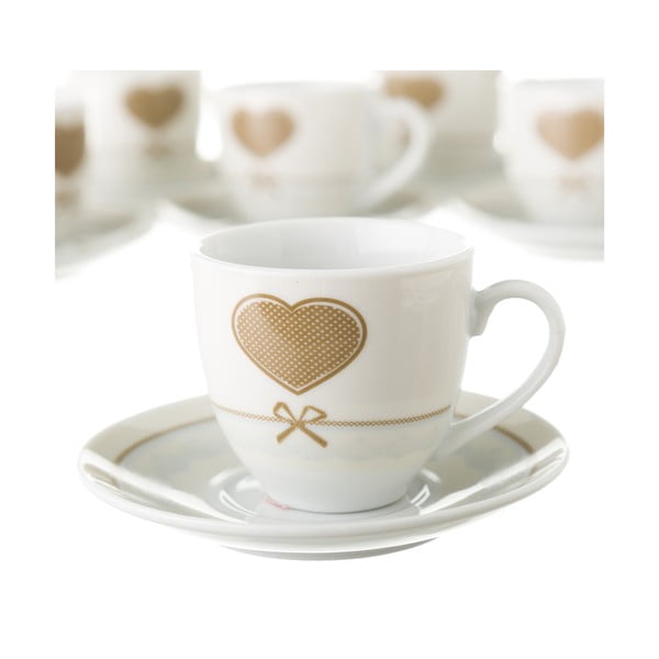 6 puodelių ir lėkščių rinkinys ant metalinio stovo "Unimasa Heart-image-2