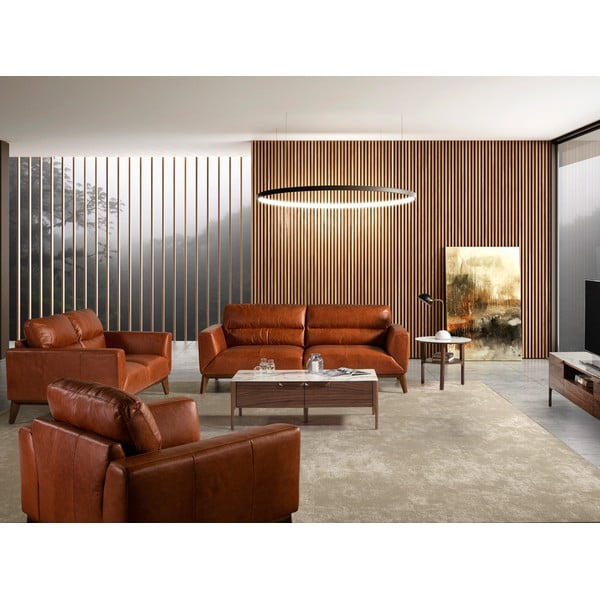 Trivietė odinė sofa Ángel Cerdá Cognac-image-1