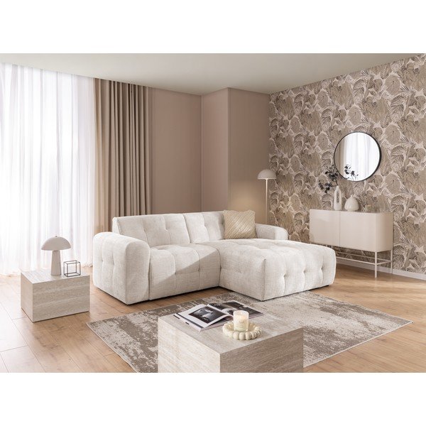 Kreminės spalvos kampinė sofa (su dešiniuoju kampu/su gultu) Melva – Ropez-image-2