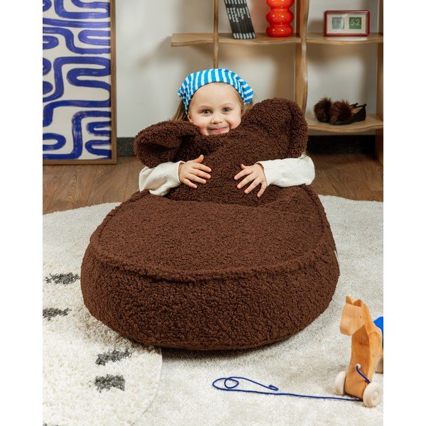 Tamsiai rudos spalvos vaikiškas sėdmaišis iš boucle Warm Hazel – Wigiwama-image-4