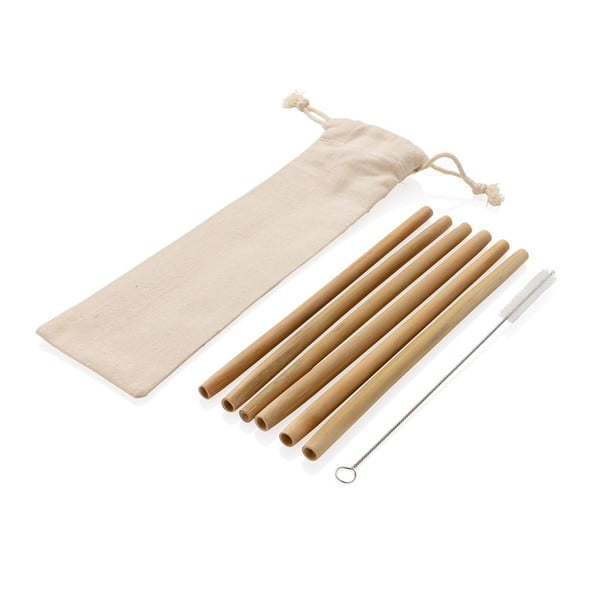 6 dalių bambukinių šiaudelių rinkinys su valymo šepetėliu ir XD Collection pakuote