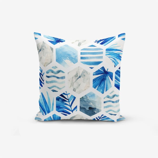 Minimalistiniai pagalvėlių užvalkalai mėlyni geometriniai, 45 x 45 cm