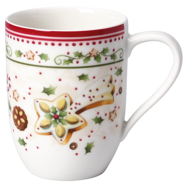Raudonai baltas porcelianinis puodelis su kalėdiniu motyvu Villeroy & Boch Falling Star