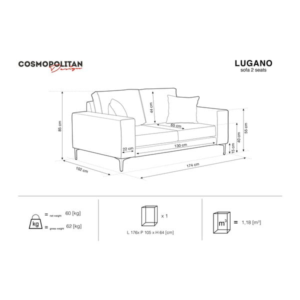 Smėlio spalvos dvivietė sofa Cosmopolitan Design Lugano-image-2