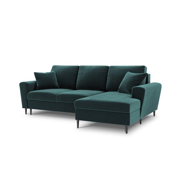 Smaragdinės spalvos iš velveto sulankstoma/su sandėliavimo vieta kampinė sofa (su dešiniuoju kampu/su gultu) Kyoto – Cosmopolitan Design-image-1