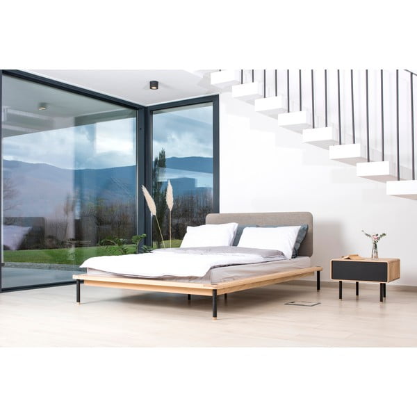 Dvigulė lova iš ąžuolo medienos Gazzda Fina Nero, 180 x 200 cm-image-1