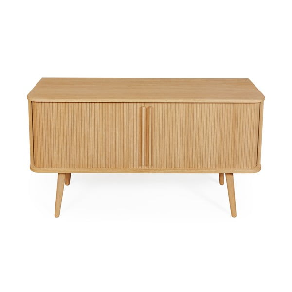 Žema šoninė spintelė natūralios spalvos iš ąžuolo su stumdomomis durimis 138x75 cm Rove – Woodman-image-2