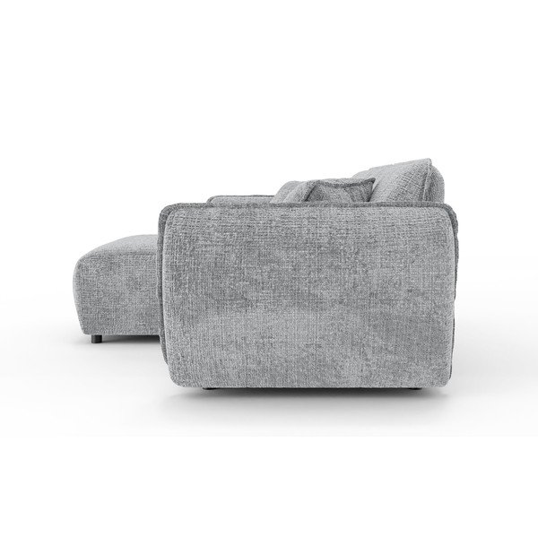 Šviesiai pilkos spalvos kampinė sofa iš šenilinio audinio (su kairiuoju kampu/su gultu) Nelia – Ropez-image-3