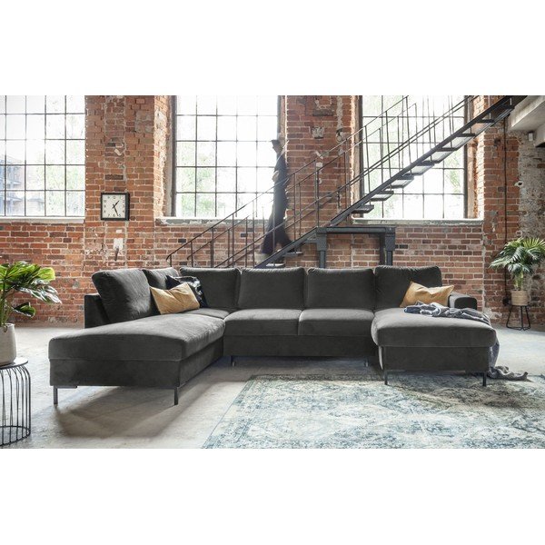 Tamsiai pilka aksominė U formos sofa Miuform Lofty Lilly, kairysis kampas-image-4