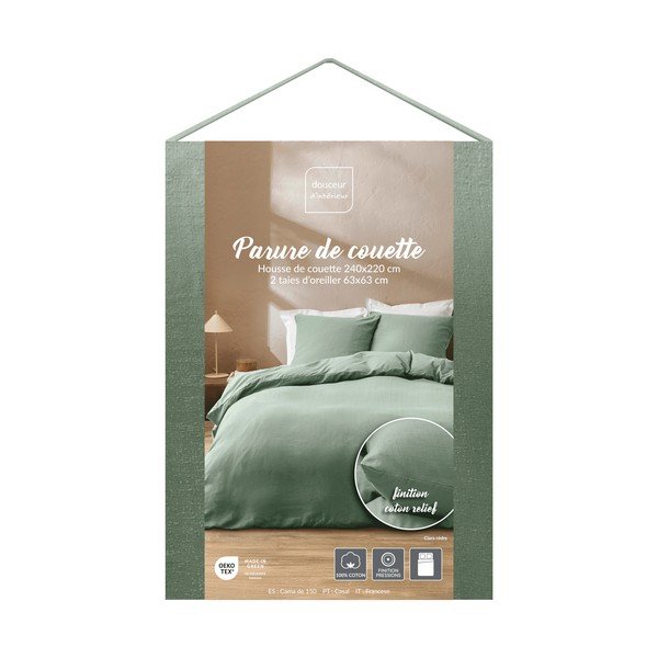 Žalios spalvos iš medvilnės dvigulė patalynė 3 dalių 240x220 cm Clara – douceur d'intérieur-image-4