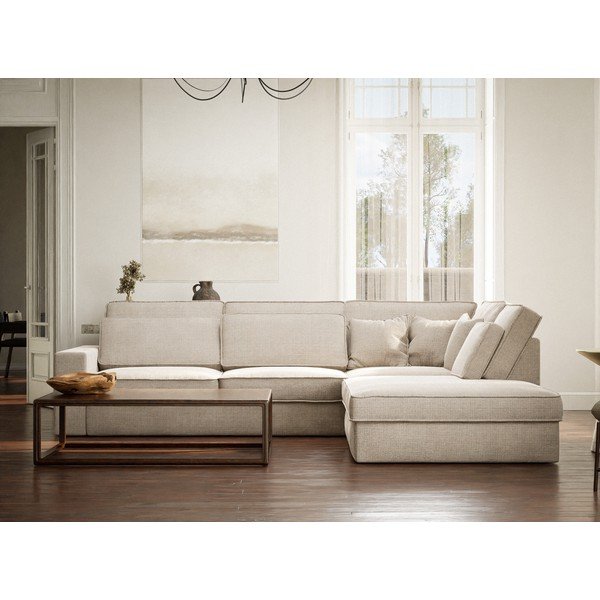 Kreminės spalvos kampinė sofa iš šenilinio audinio (su dešiniuoju kampu/„L“ formos) Kirou – Maison de Rêve-image-4