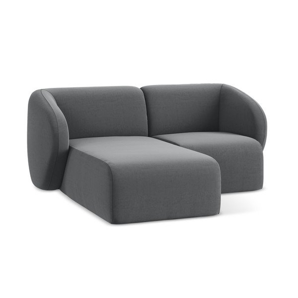 Pilkos spalvos kampinė sofa iš velveto (su kairiuoju kampu/su gultu) Lani – Makamii-image-4