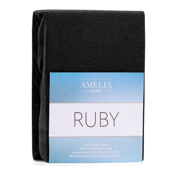 Iš frote audinio paklodė juodos spalvos su guma 240x220 cm Ruby – AmeliaHome-image-2