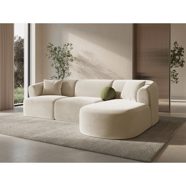 Smėlio spalvos kampinė sofa iš velveto (su dešiniuoju kampu/su gultu) Campi – Cosmopolitan Design-image-1