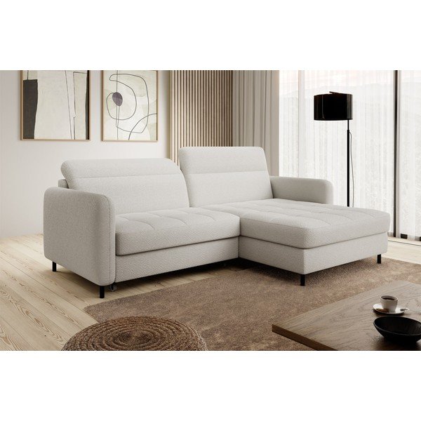 Kreminės spalvos iš boucle sulankstoma/su sandėliavimo vieta kampinė sofa (su dešiniuoju kampu/su gultu) Gomsi – ELTAP-image-4