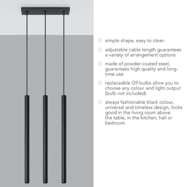 Juodas pakabinamas šviestuvas Sollux Fideus, ilgis 30 cm-image-4