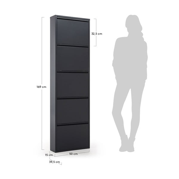 Antracito spalvos iš metalo atlenkiama spintelė batams 50x169x15 cm Ode – Kave Home-image-2