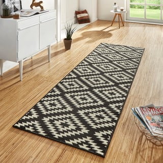 Juodas kilimas su baltomis detalėmis Hanse Home Basic Nordic, 80 x 200 cm