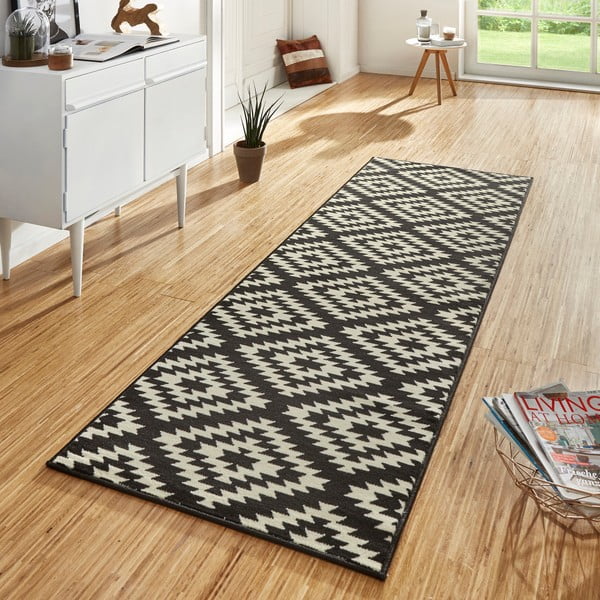 Juodas kilimas su baltomis detalėmis Hanse Home Basic Nordic, 80 x 250 cm-image-1