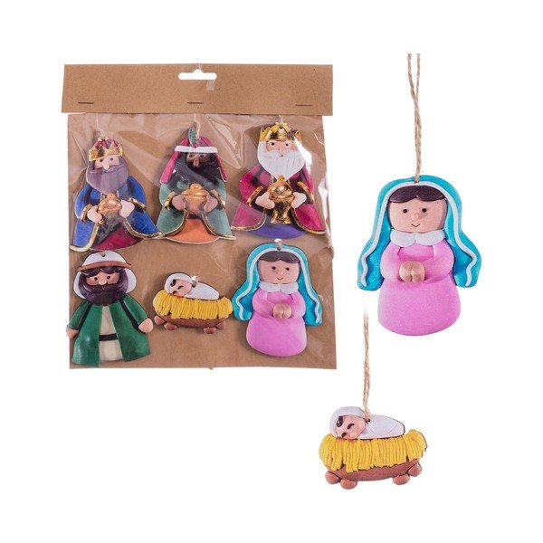 Iš medienos eglutės papuošimai 6 vnt. 9 cm Nativity – Casa Selección