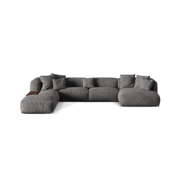 Pilkos spalvos iš velveto modulinė kampinė sofa (su kairiuoju kampu/„U“ formos) Martina – Micadoni