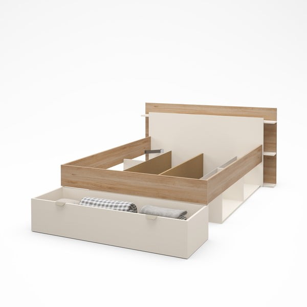 Dvigulė lova baltos spalvos/natūralios spalvos iš ąžuolo su sandėliavimo vieta be grotelių 140x190 cm Albo – Marckeric-image-4