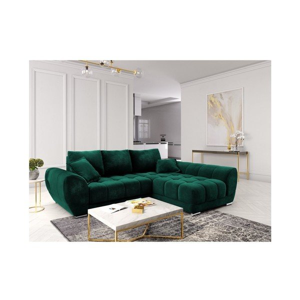 Žalios spalvos kampinė sofa-lova su aksomo apmušalais Windsor & Co Sofas Nuage, dešinysis kampas-image-1