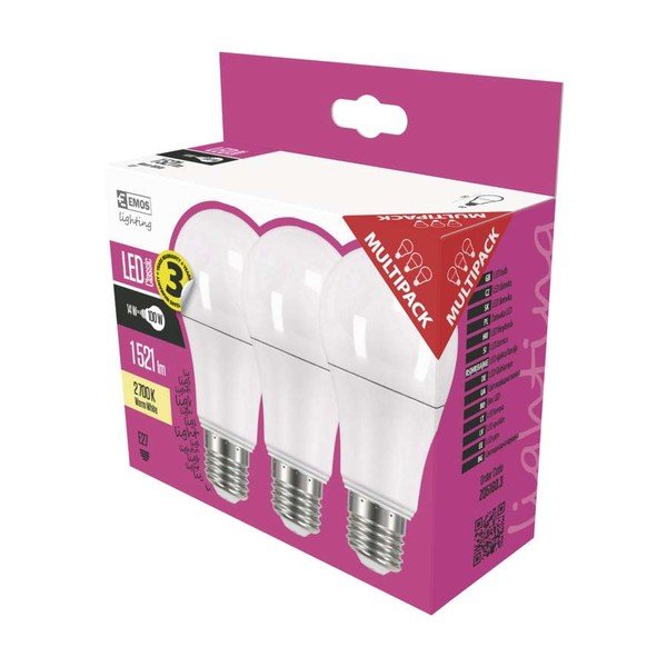 3 LED lempučių rinkinys EMOS Classic A60 Warm White, 13,2W E27-image-1