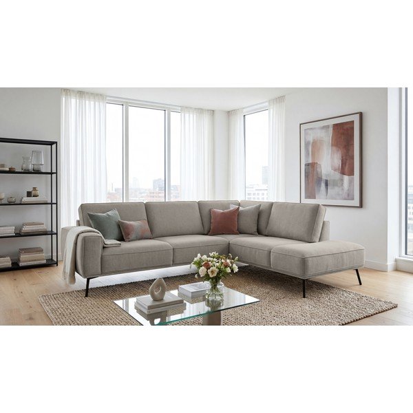 Pilkai smėlinės spalvos kampinė sofa iš šenilinio audinio (su dešiniuoju kampu/„L“ formos) Amsterdam – Scandic-image-4