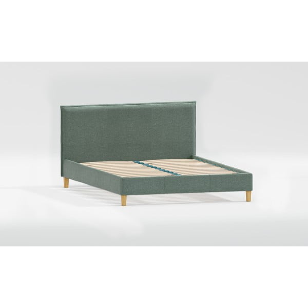 Dvigulė lova žalios spalvos audiniu dengta su lovos grotelėmis 200x200 cm Tina – Ropez