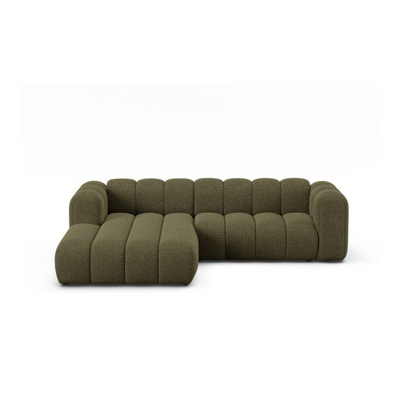 Žalios spalvos kampinė sofa iš šenilinio audinio (su kairiuoju kampu/su gultu) Lupine – Micadoni 