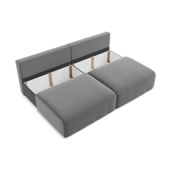 Pilkos spalvos sulankstoma/su sandėliavimo vieta sofa iš velveto 216 cm Kalena – Makamii-image-4