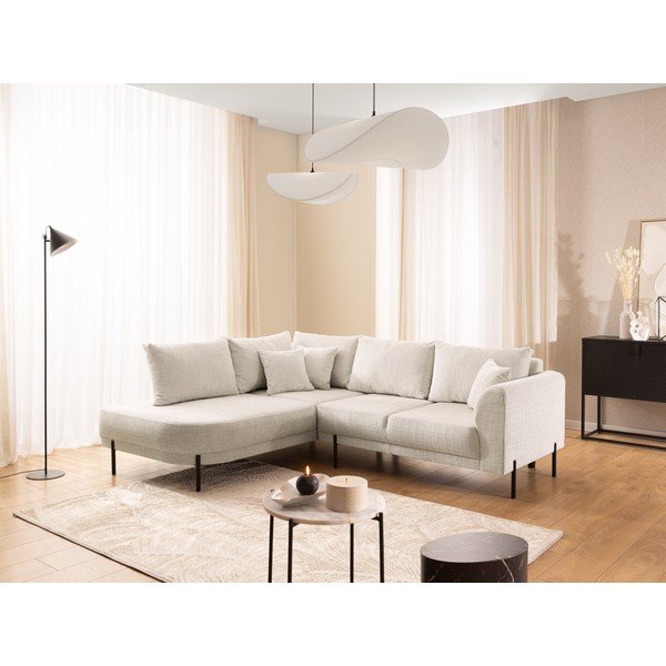 Smėlio spalvos kampinė sofa iš šenilinio audinio (su kairiuoju kampu/„L“ formos) Mauris  – Ropez-image-1