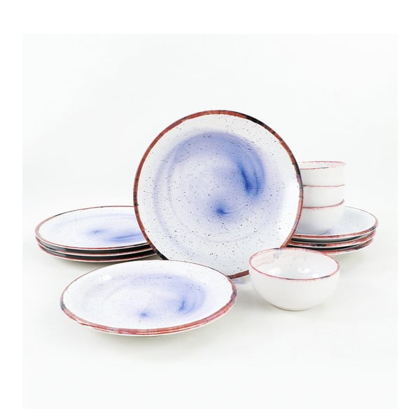 12 dalių baltos ir mėlynos spalvos keraminių indų rinkinys My Ceramic
