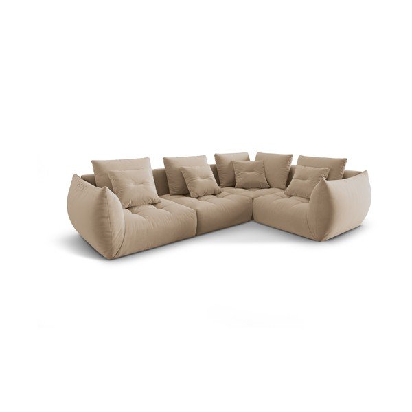 Smėlio spalvos iš velveto kampinė sofa (su dešiniuoju kampu/„L“ formos) Bloom – Micadoni -image-2