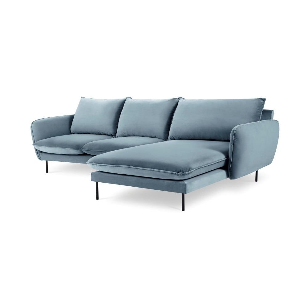 Šviesiai mėlyna aksominė kampinė sofa Cosmopolitan Design Vienna, dešinysis kampas