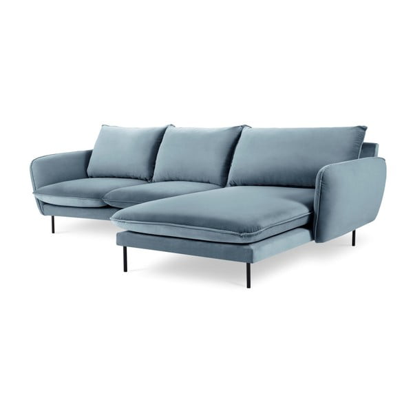 Šviesiai mėlyna aksominė kampinė sofa Cosmopolitan Design Vienna, dešinysis kampas