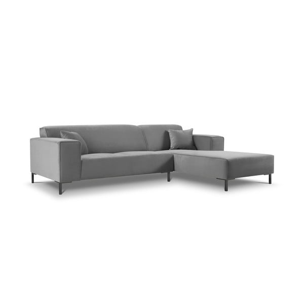 Šviesiai pilka aksominė kampinė sofa Cosmopolitan Design Siena, kampas dešinėje