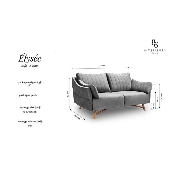 Geltona aksominė sofa Interieurs 86 Elysée, 174 cm-image-2