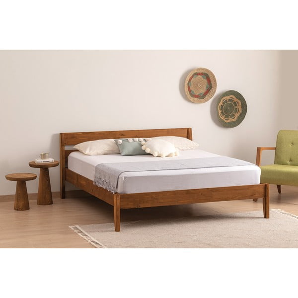 Iš eglės medžio masyvo viengulė lova natūralios spalvos/tamsiai rudos spalvos su lovos grotelėmis 120x200 cm Venus – Kalune Design-image-1