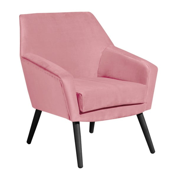 Rožinio aksomo fotelis su juodomis kojomis "Max Winzer Alegro