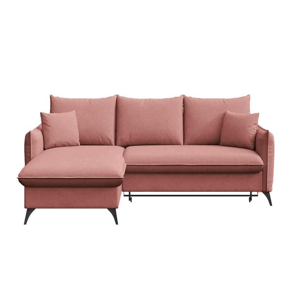 Rožinės spalvos sulankstoma/su sandėliavimo vieta kampinė sofa (su kairiuoju kampu/su gultu) Brim – Rodier