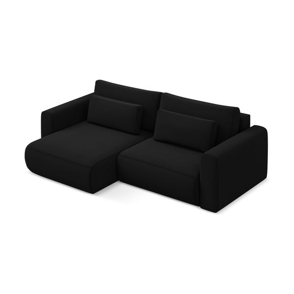 Juodos spalvos iš velveto sulankstoma/su sandėliavimo vieta kampinė sofa (su kairiuoju kampu/su gultu) Kapua – Makamii-image-4
