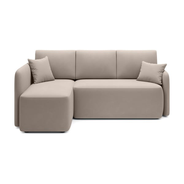 Smėlio spalvos iš velveto sulankstoma/su sandėliavimo vieta kampinė sofa (su kairiuoju kampu/su gultu) Hadson – ELTAP